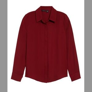 Halogen Women's Hidden Button Long Sleeve Blouse - Red Pomegranate - Size Small